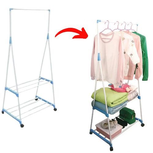 Porte-vêtements triple amovible multifonctionnel avec roues autoportant