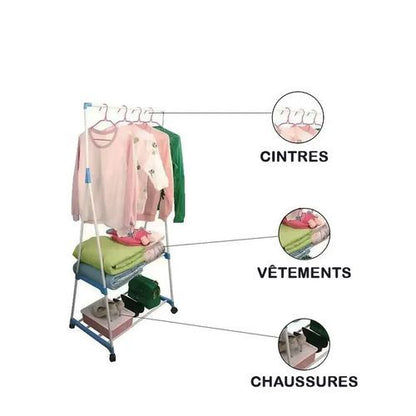 Porte-vêtements triple amovible multifonctionnel avec roues autoportant