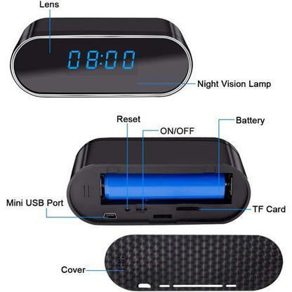 Réveil avec Caméra Espion Full HD 1080P WiFi Vision Nocturne et Détection de Mouvement